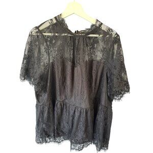 Torrid Black Lace Peplum Top Size 3 Sheer Overlay Short Sleeve Witchy Whimsygoth